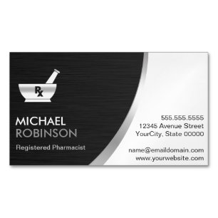 Pharmacy Pharmacist Logo - Modern Black Silver Magnetic Business Card