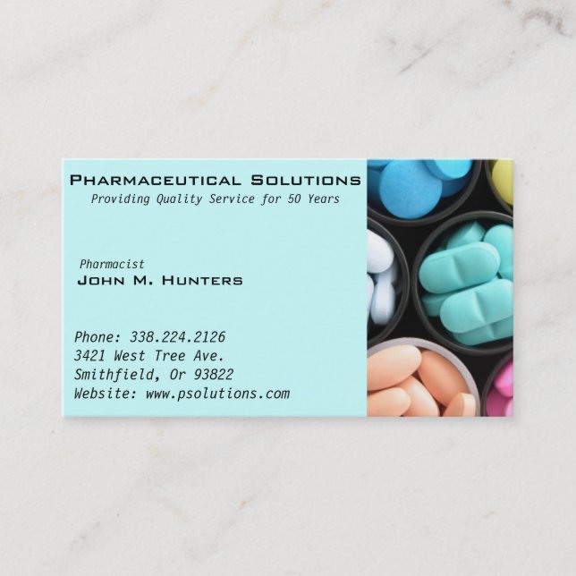 Pharmacy Pharmacist Medication List Business Card (Front)