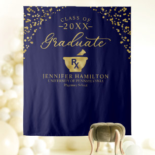 Pharmacy School Blue Gold Graduation Backdrop Tapestry