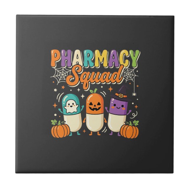 Pharmacy Squad Halloween Ghost Pills Design_1 Ceramic Tile (Front)