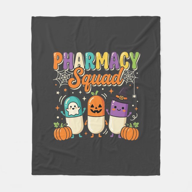 Pharmacy Squad Halloween Ghost Pills Design_1 Fleece Blanket (Front)