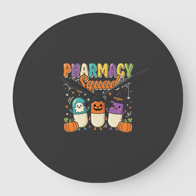 Pharmacy Squad Halloween Ghost Pills Design_1 Large Clock (Front)