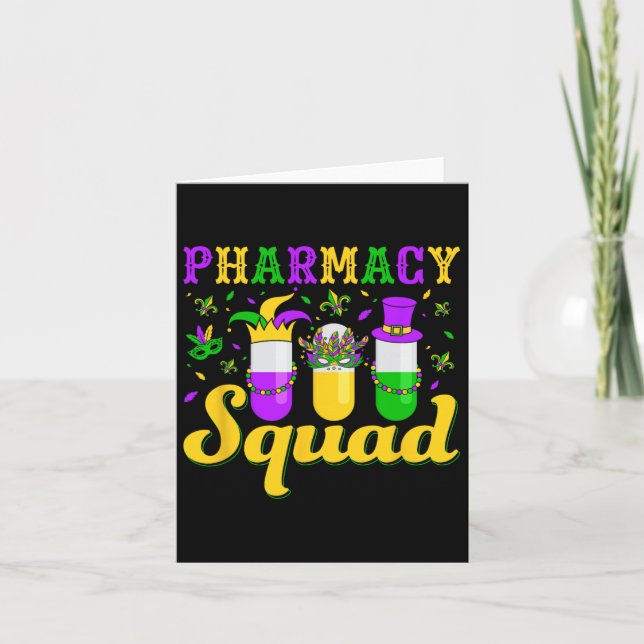 Pharmacy Squad Mardi Gras Pharmacist Technician  Card (Front)