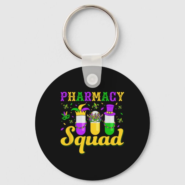 Pharmacy Squad Mardi Gras Pharmacist Technician  Key Ring (Front)
