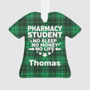 Pharmacy Student No Sleep Money Life Green Plaid Ornament