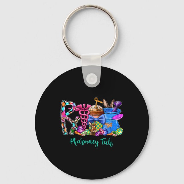 Pharmacy Tech Coffee Bunny Easter Day Pharmacist T Key Ring (Front)