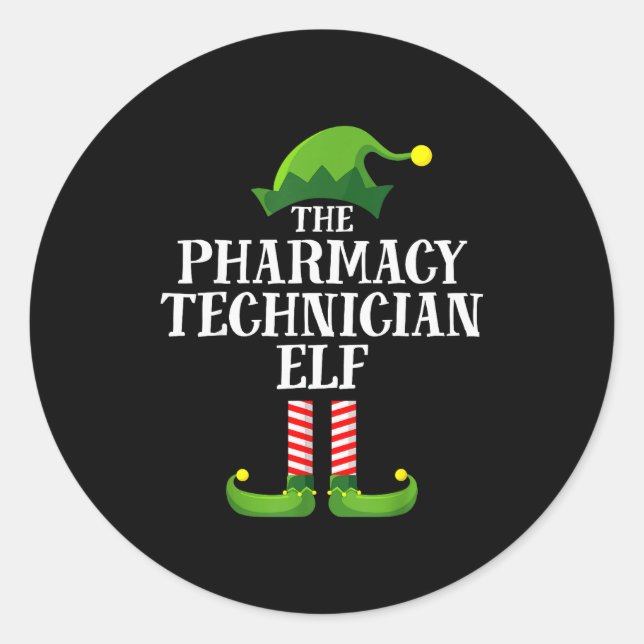 Pharmacy Tech Elf Matching Family Group Christmas  Classic Round Sticker (Front)