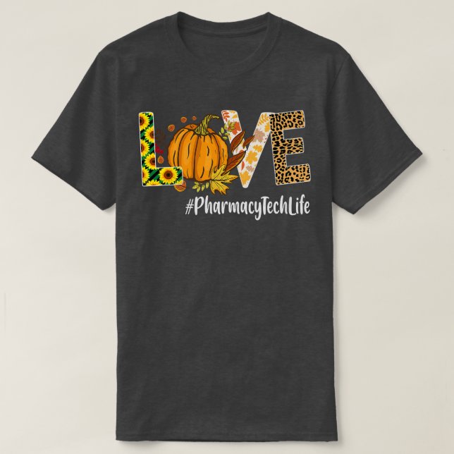 Pharmacy Tech Love Fall Pumpkin leopard Halloween  T-Shirt (Design Front)