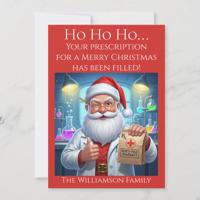 Pharmacy Tech Pharmacist Santa RX Christmas Card (Front)