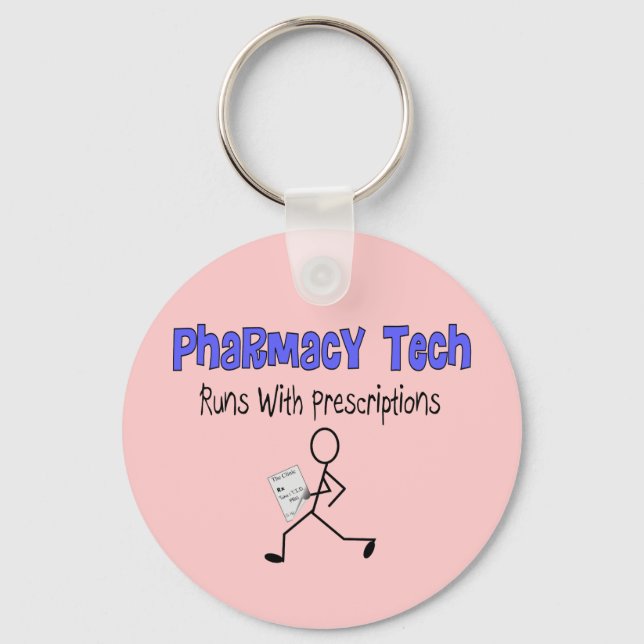 Pharmacy Tech "Runs With Prescriptions" T-Shirts Key Ring (Front)