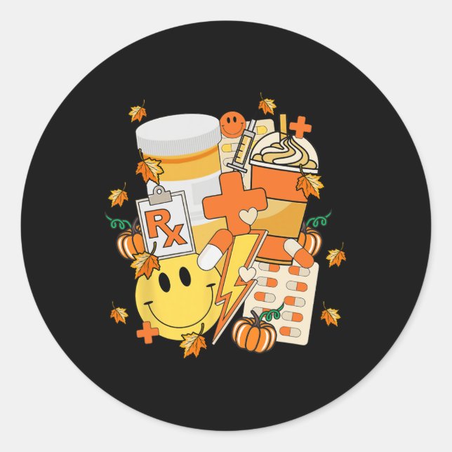 Pharmacy Tech Technician Pharmacist Student Fall V Classic Round Sticker (Front)