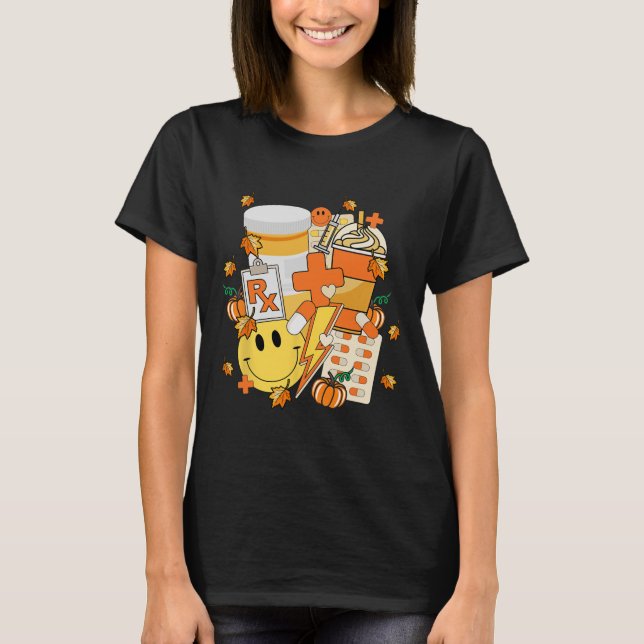 Pharmacy Tech Technician Pharmacist Student Fall V T-Shirt (Front)