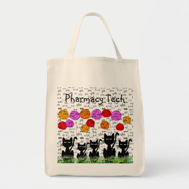 Pharmacy Tech With Rx Abbreviations and Cats Tote Bag (Front)