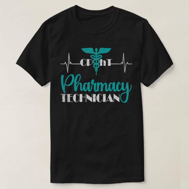 Pharmacy Technician Cpht Tech Heartbeat Ekg Pharma T-Shirt (Design Front)