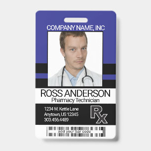 Pharmacy Technician Photo Badge - Blue and Black ID Badge