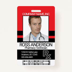 Pharmacy Technician Photo Badge - Red and Black ID Badge