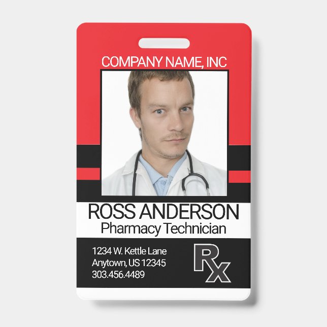 Pharmacy Technician - Red and Black ID Badge (Front)