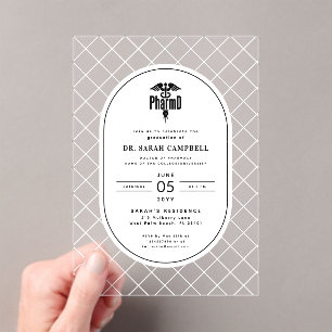 PharmD Doctor of Pharmacy Graduation Check Pattern Acrylic Invitations