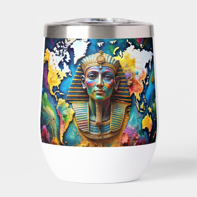 Pharoah’ Face on World Map Drinking Glasses (Front)