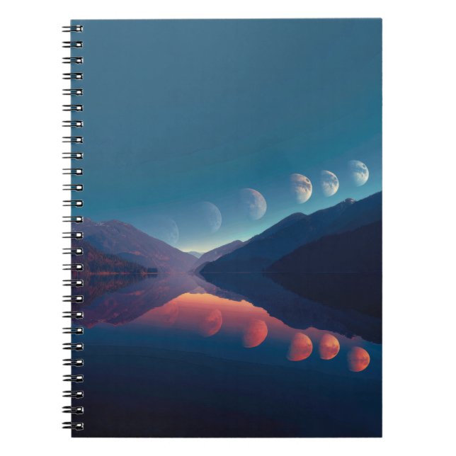 Phases of the Moon Lake Reflection Notebook (Front)