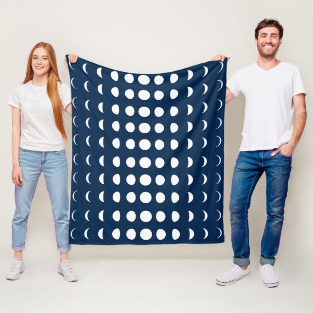 Phases of the Moon on Deep Midnight Blue Fleece Blanket (In Situ)