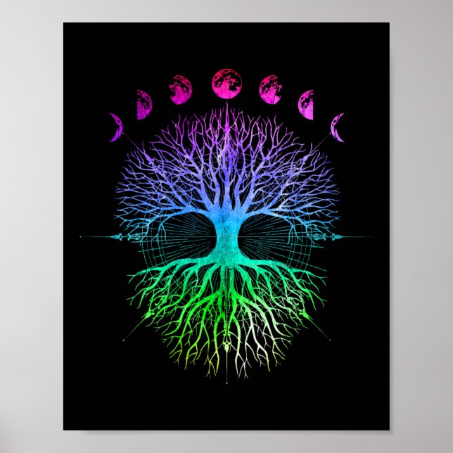 Phases Of The Moon Tree Of Life Hippy  Poster (Front)