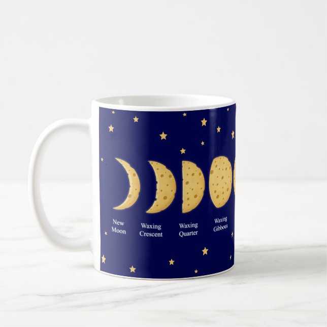 Phases of the Moon with Stars Cheese Lunar Chart Coffee Mug (Left)