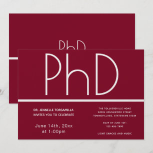 PhD degree Burgundy Graduation Party Invitation