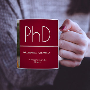 PhD degree Burgundy White Graduation Photo Coffee Mug