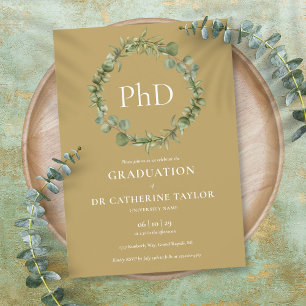 PhD Degree Gold Garland Graduation Party Invitation