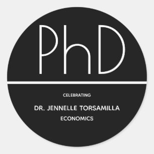 PhD degree Graduation Party Black Classic Round Sticker