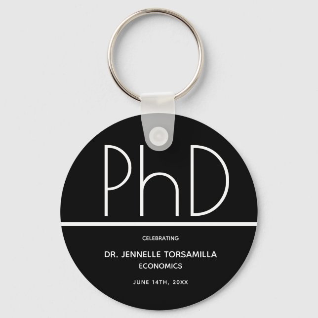 PhD degree Graduation Party Black Favour Keychain (Front)
