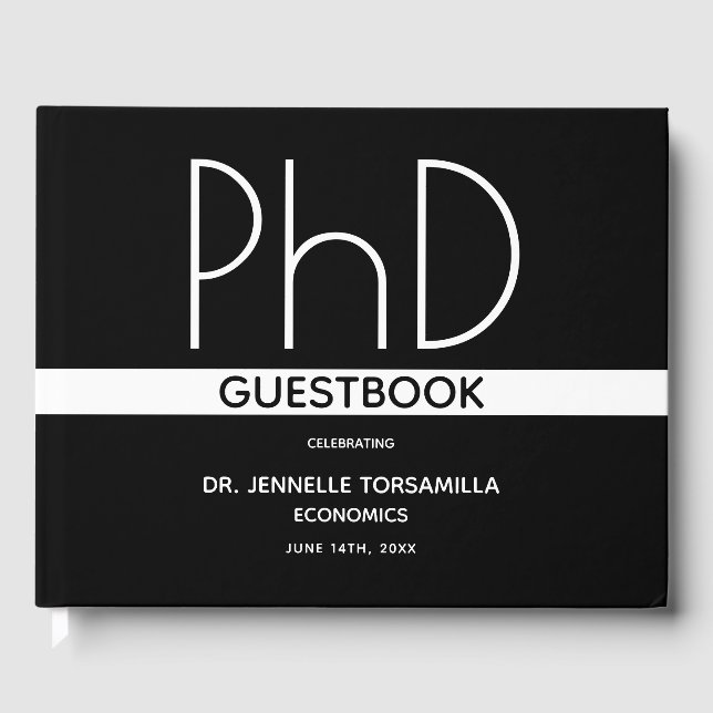 PhD degree Graduation Party Black Guest Book (Front)