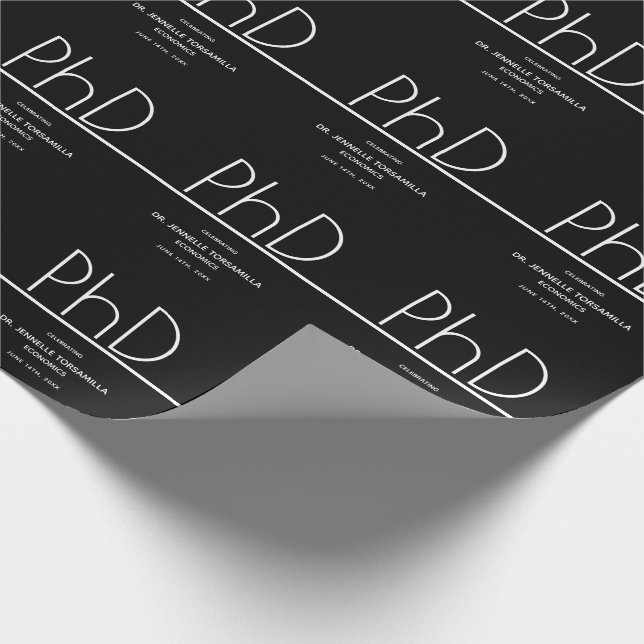 PhD degree Graduation Party Black Wrapping Paper (Corner)