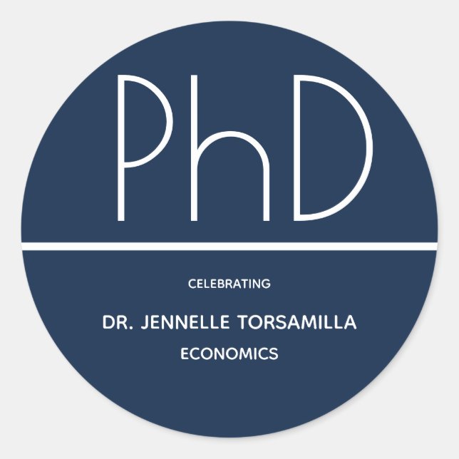 PhD degree Graduation Party  Blue Classic Round Sticker (Front)