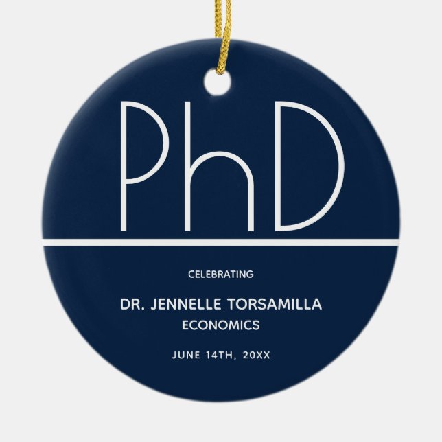 PhD degree Graduation Party  Blue Keepsake Ceramic Ornament (Front)