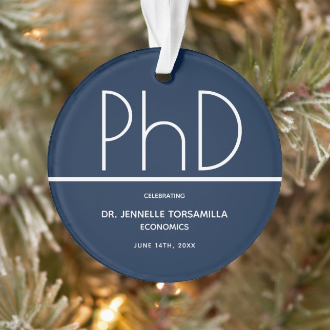 PhD degree Graduation Party  Blue Keepsake Ornament (Tree)