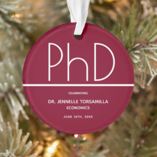 PhD degree Graduation Party Burgundy Keepsake Ornament