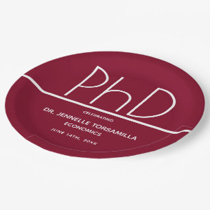 PhD degree Graduation Party Burgundy Paper Plate