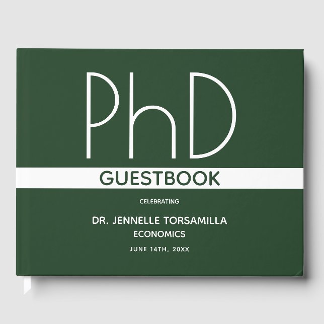 PhD degree Graduation Party Green Guest Book (Front)