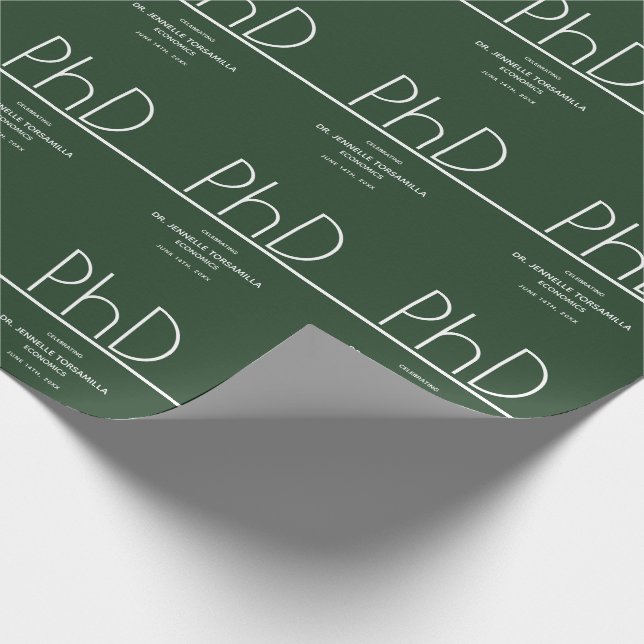 PhD degree Graduation Party Green Wrapping Paper (Corner)