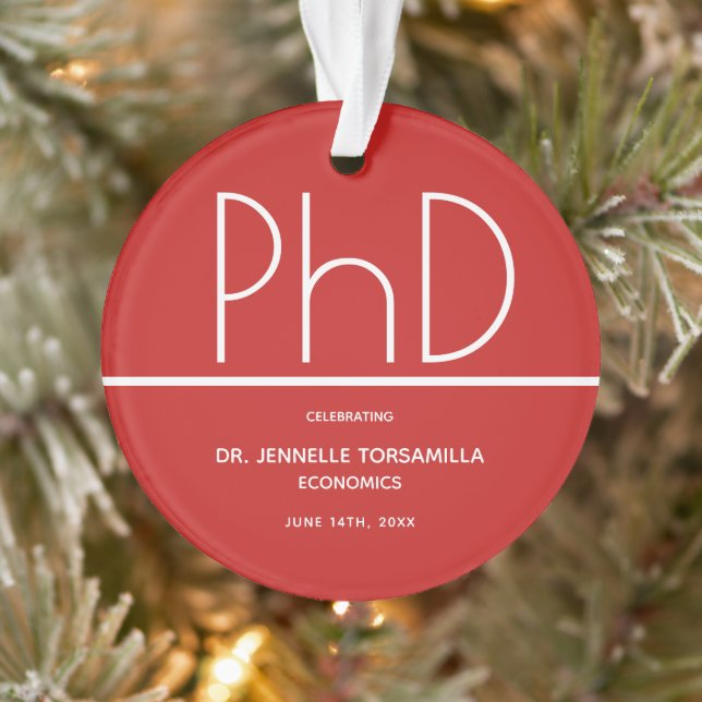 PhD degree Graduation Party Red Keepsake Ornament (Tree)