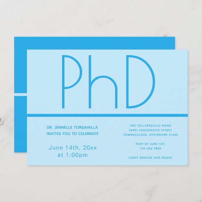 PhD degree Light Blue Graduation Party Invitation (Front/Back)