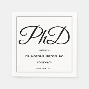 PhD degree White Black Graduation Party Napkin