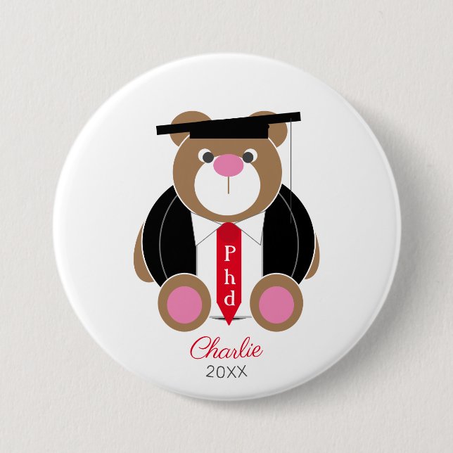 PhD doctor of philosophy congratulations cute bear 7.5 Cm Round Badge (Front)