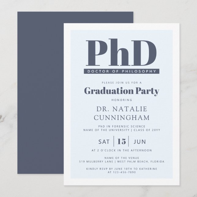 PhD Doctor of Philosophy Doctoral Graduation Invitation (Front/Back)