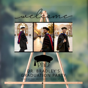 PhD Doctoral Grad Hat Doctoral Graduation Welcome Acrylic Sign