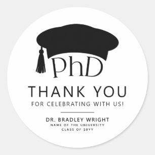 PhD Doctoral Grad Hat Graduation Thank You Classic Round Sticker