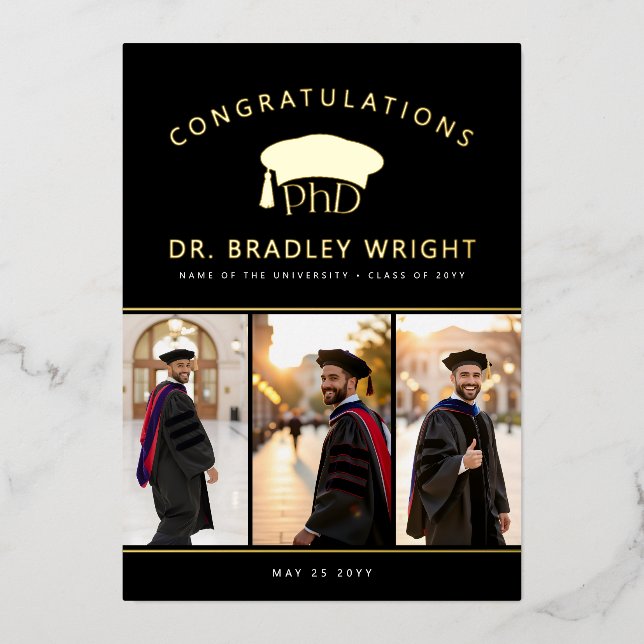 PhD Doctoral Hat Doctoral Graduation Foil Card (Front)