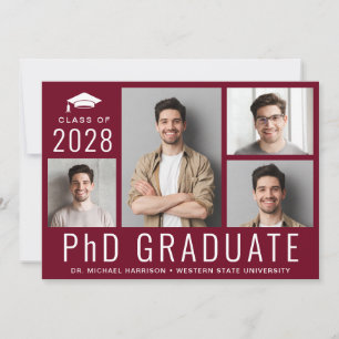 PhD Doctorate 5 Photo Burgundy Graduation Party Invitation